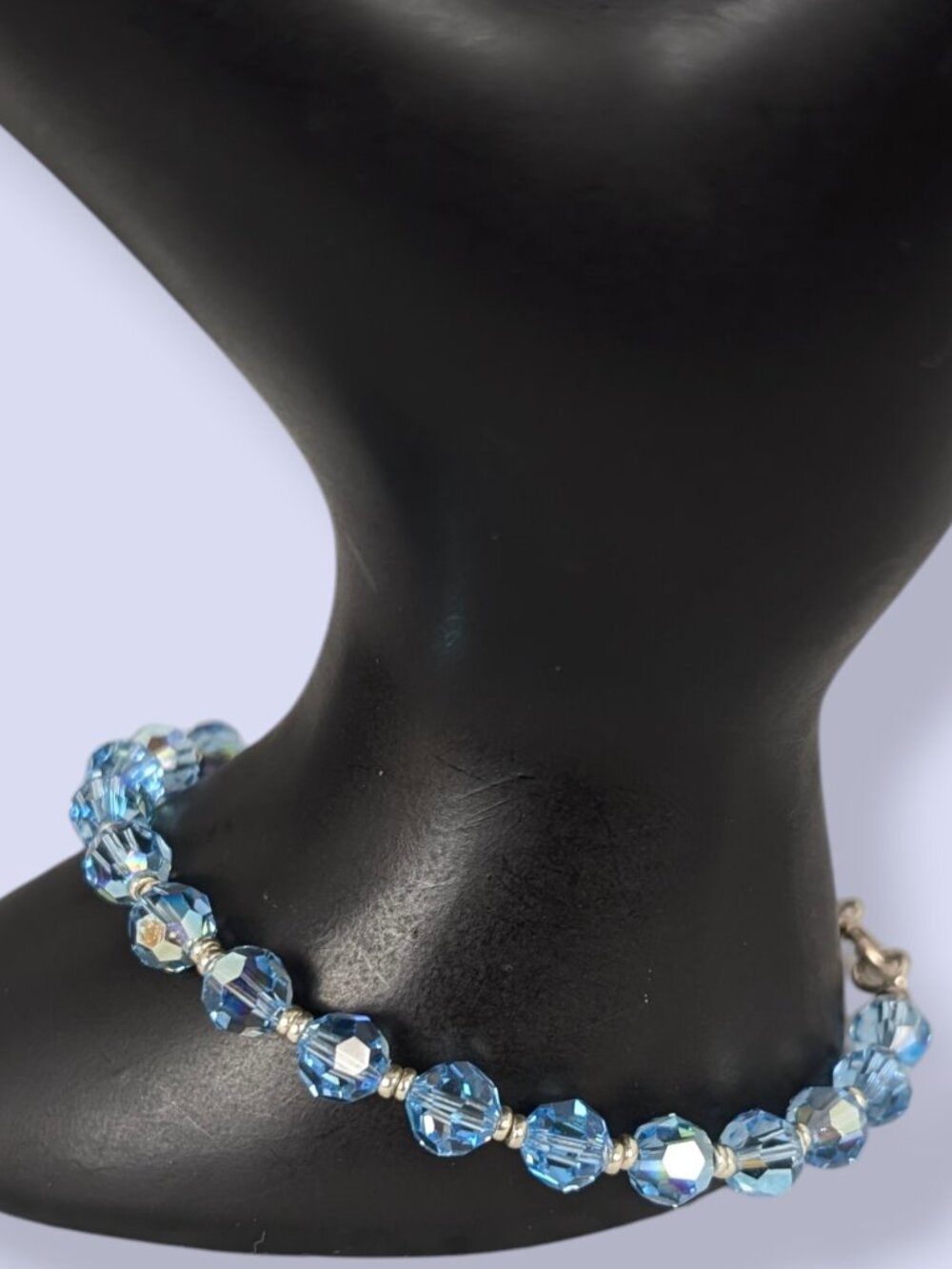 Vintage 6mm Blue Crystal Beaded Bracelet